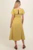 Lime Puff Sleeve Linen Maternity Midi Dress sold by Pinkblush
