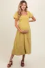 Lime Puff Sleeve Linen Maternity Midi Dress sold by Pinkblush