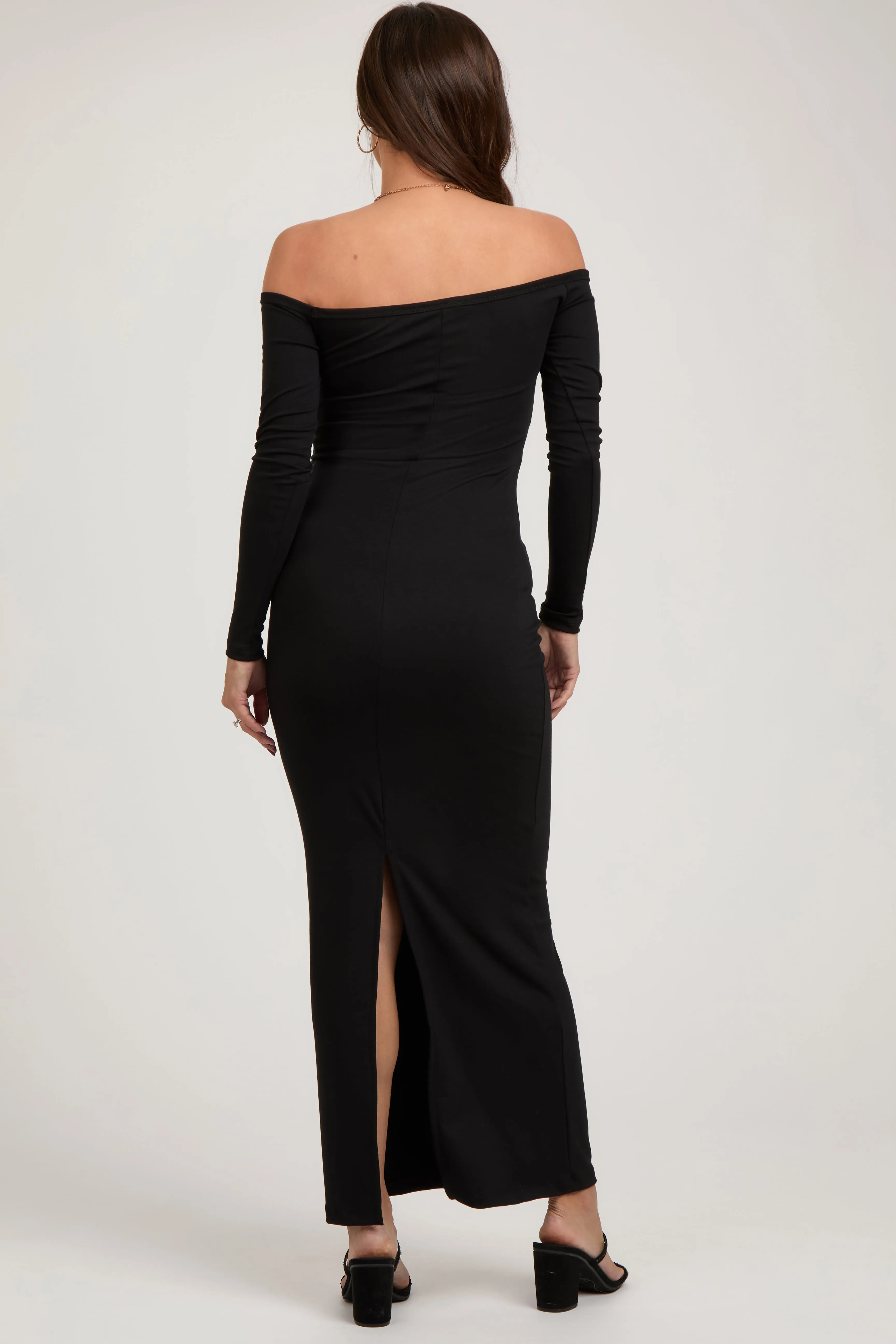 Black Off Shoulder Long Sleeve Maternity Maxi Dress sold by Pinkblush product image thumbnail 3