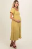 Lime Puff Sleeve Linen Maternity Midi Dress sold by Pinkblush