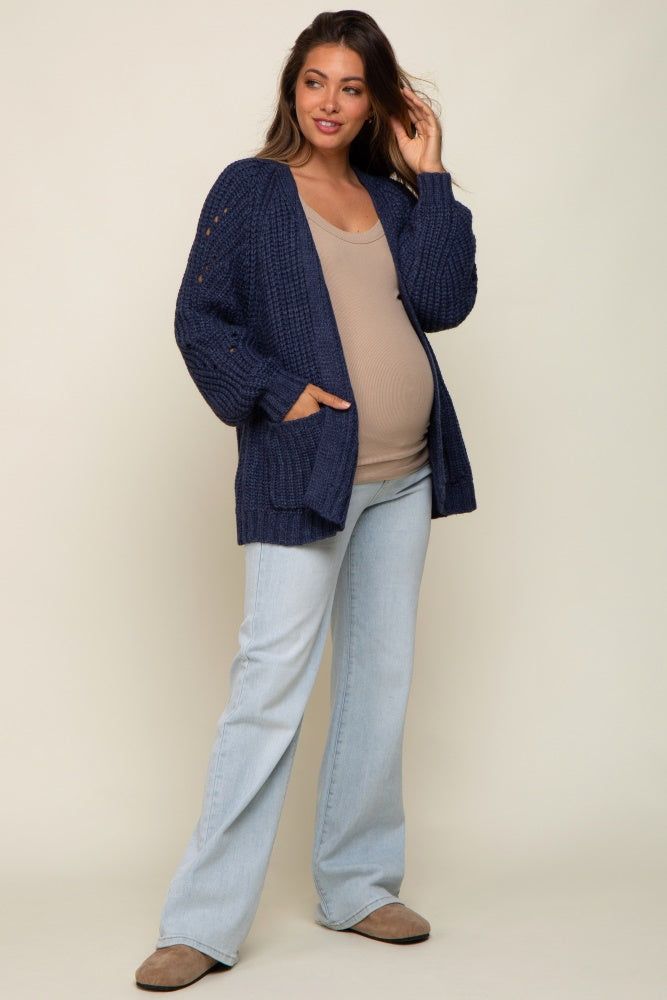 Navy Blue Chunky Knit Maternity Cardigan sold by Pinkblush product image thumbnail 4