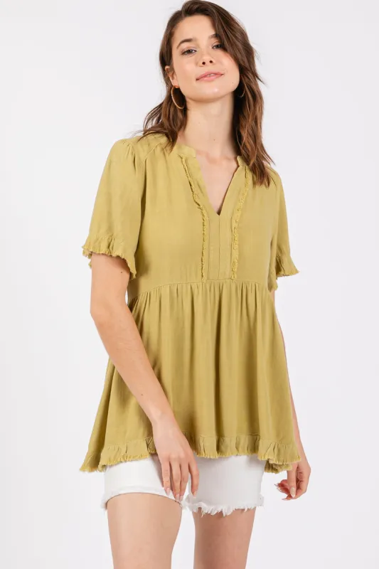 Light Olive Short Sleeve Top sold by Pinkblush