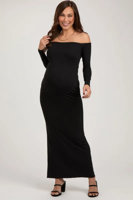 Black Off Shoulder Long Sleeve Maternity Maxi Dress sold by Pinkblush