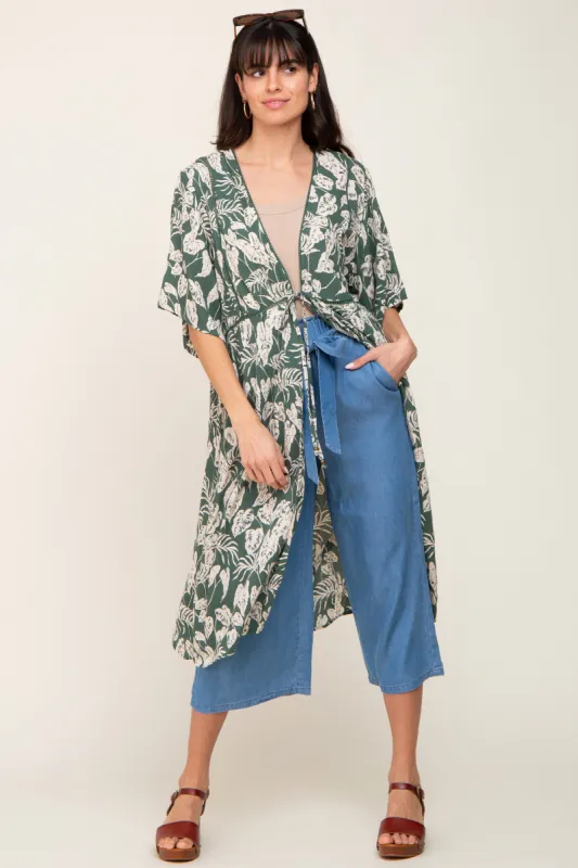 Green Palm Print Front Tie Short Sleeve Cover Up sold by Pinkblush