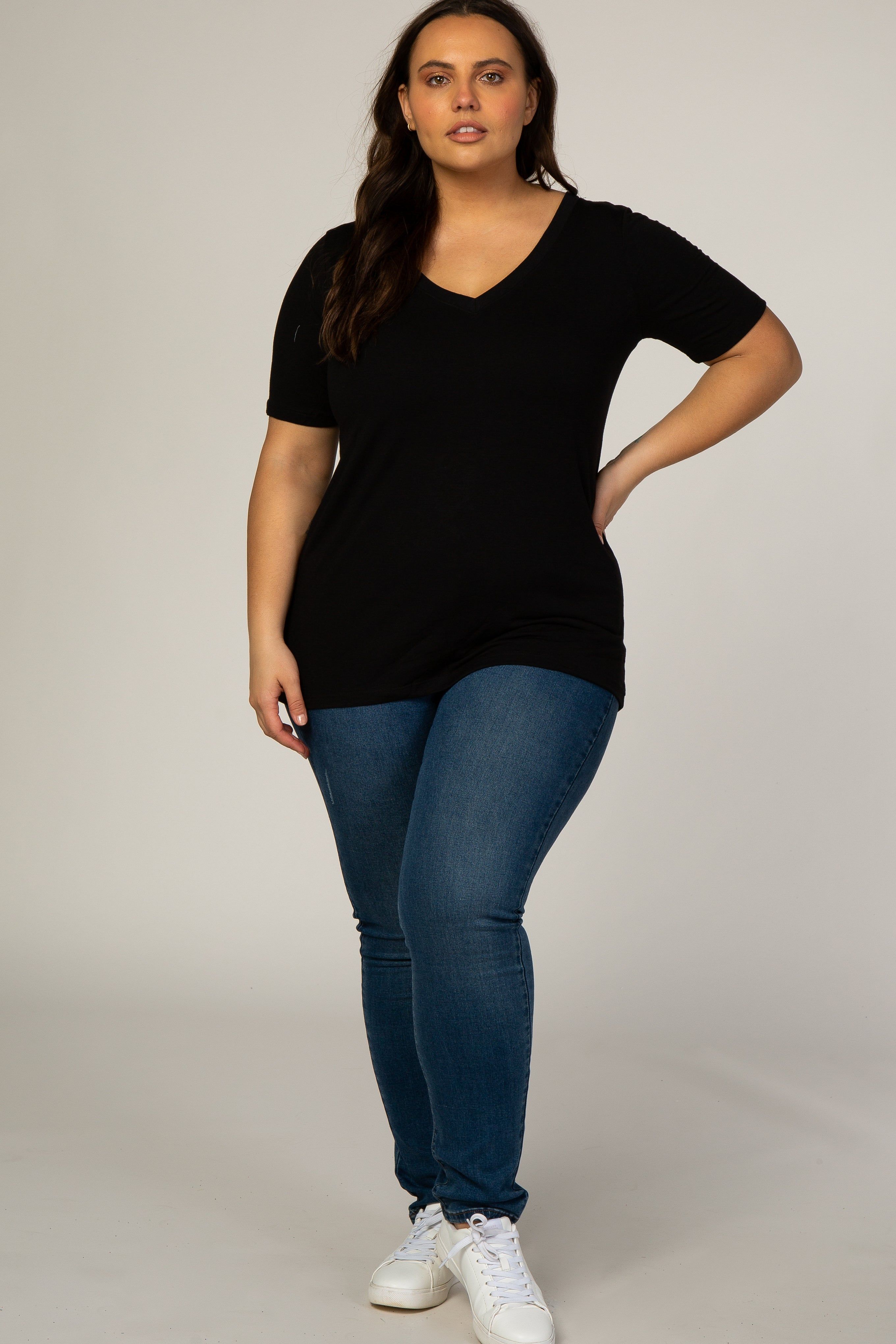 Black Short Sleeve V-Neck Basic Plus Top sold by Pinkblush product image thumbnail 2