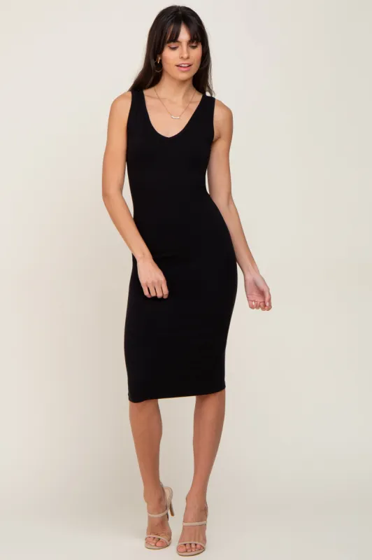 Black Basic V-Neck Sleeveless Dress sold by Pinkblush