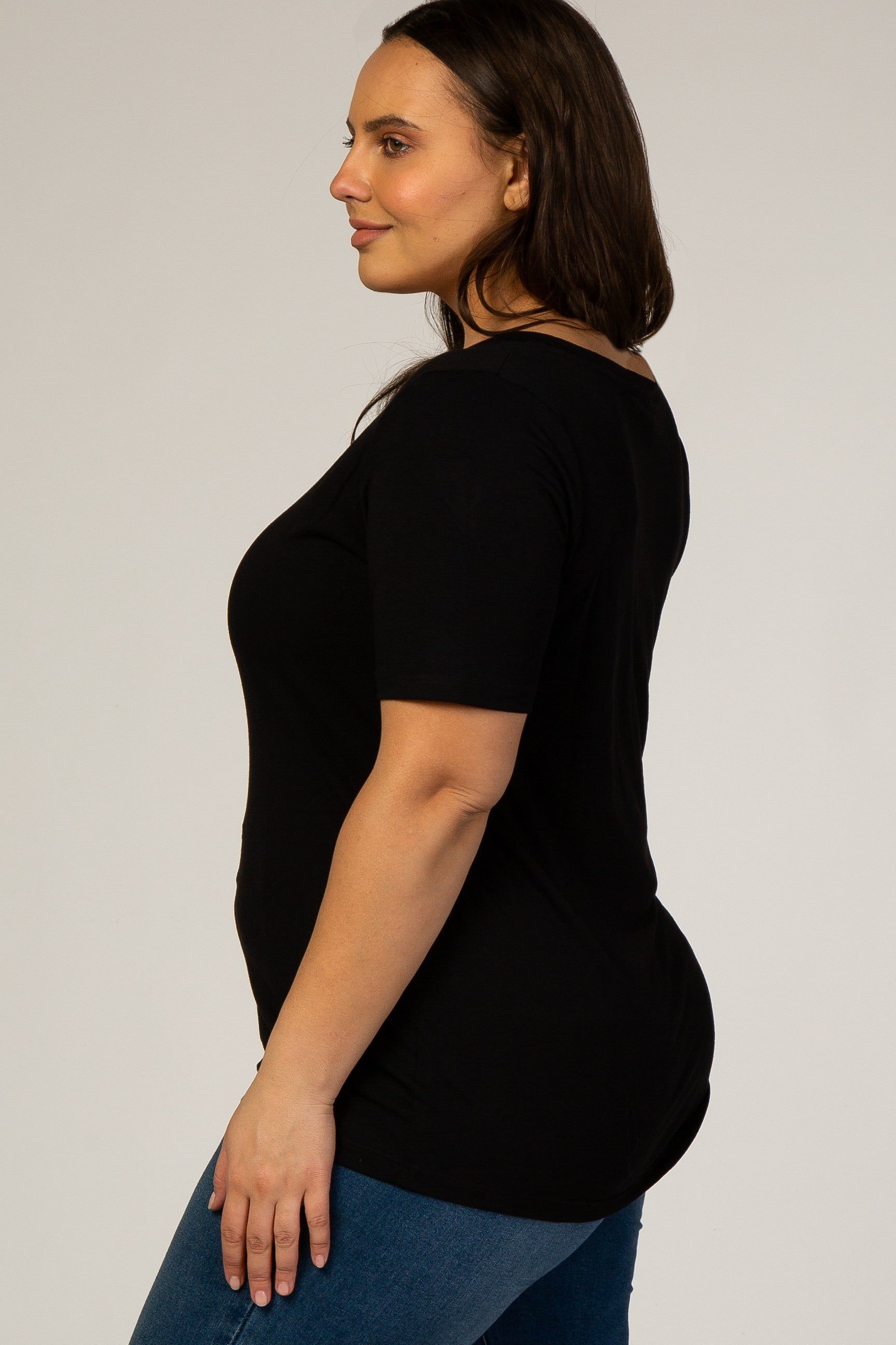 Black Short Sleeve V-Neck Basic Plus Top sold by Pinkblush product image thumbnail 3