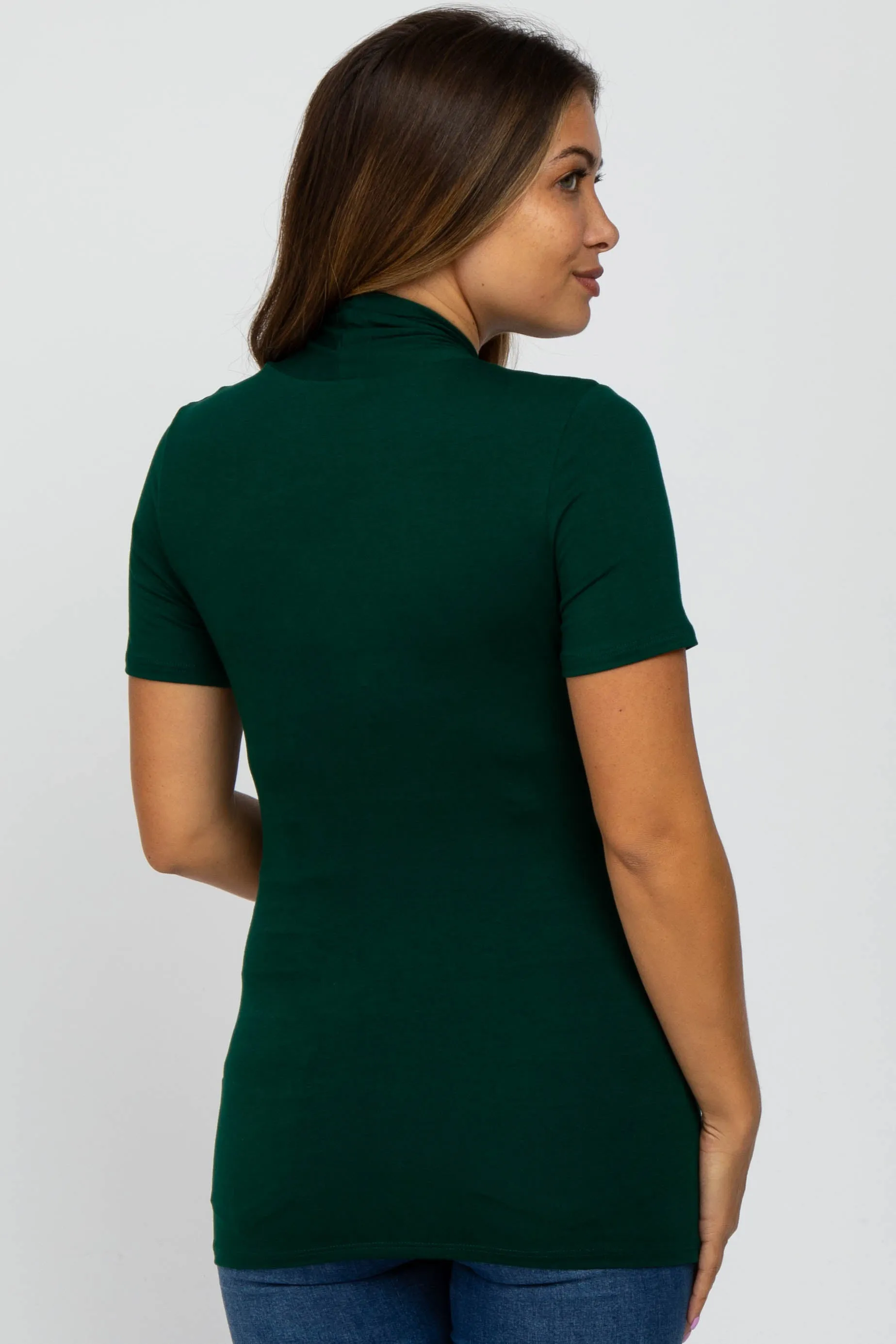 Forest Green Solid Short Sleeve Wrap Front Maternity/Nursing Top sold by Pinkblush product image thumbnail 3