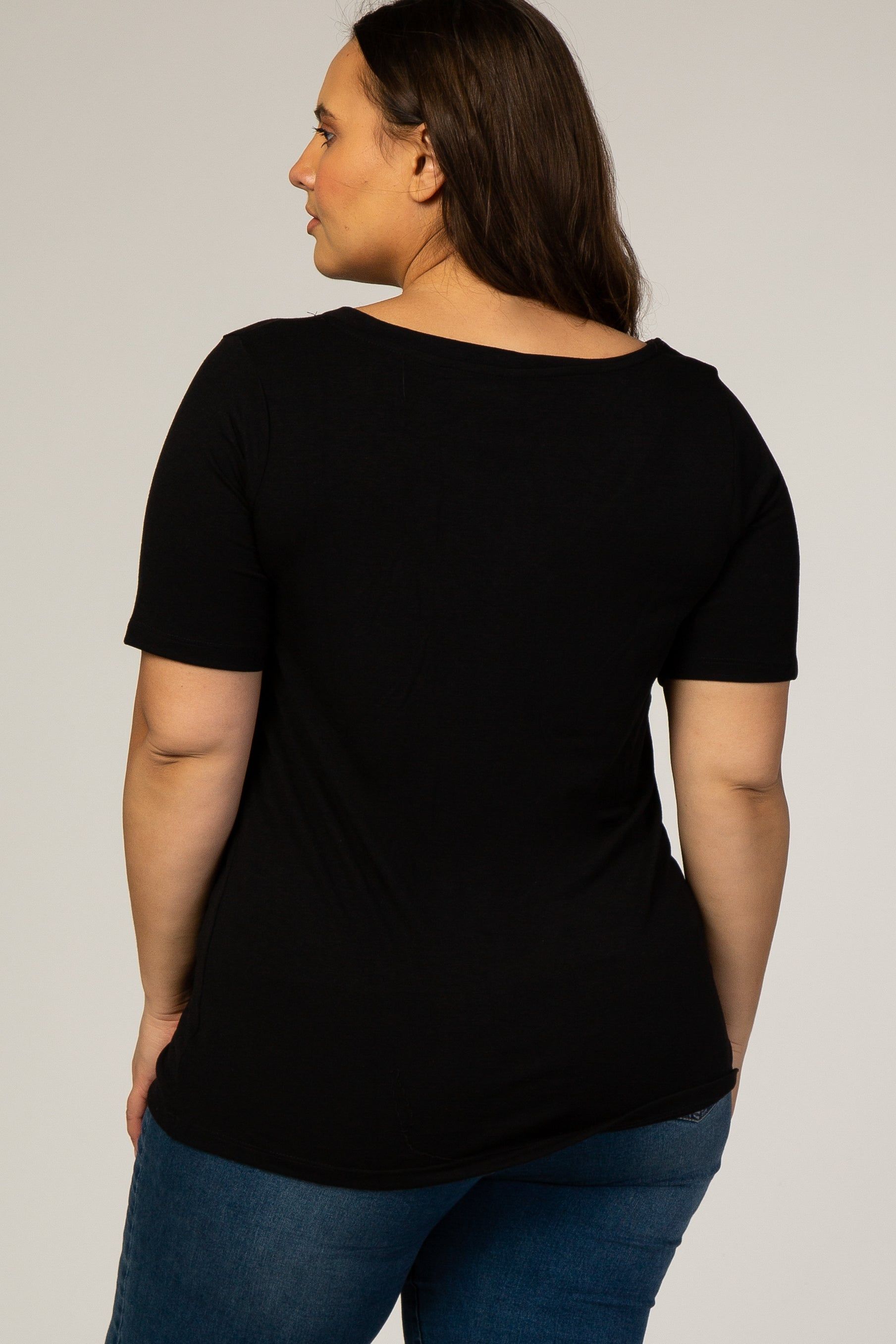 Black Short Sleeve V-Neck Basic Plus Top sold by Pinkblush product image thumbnail 4