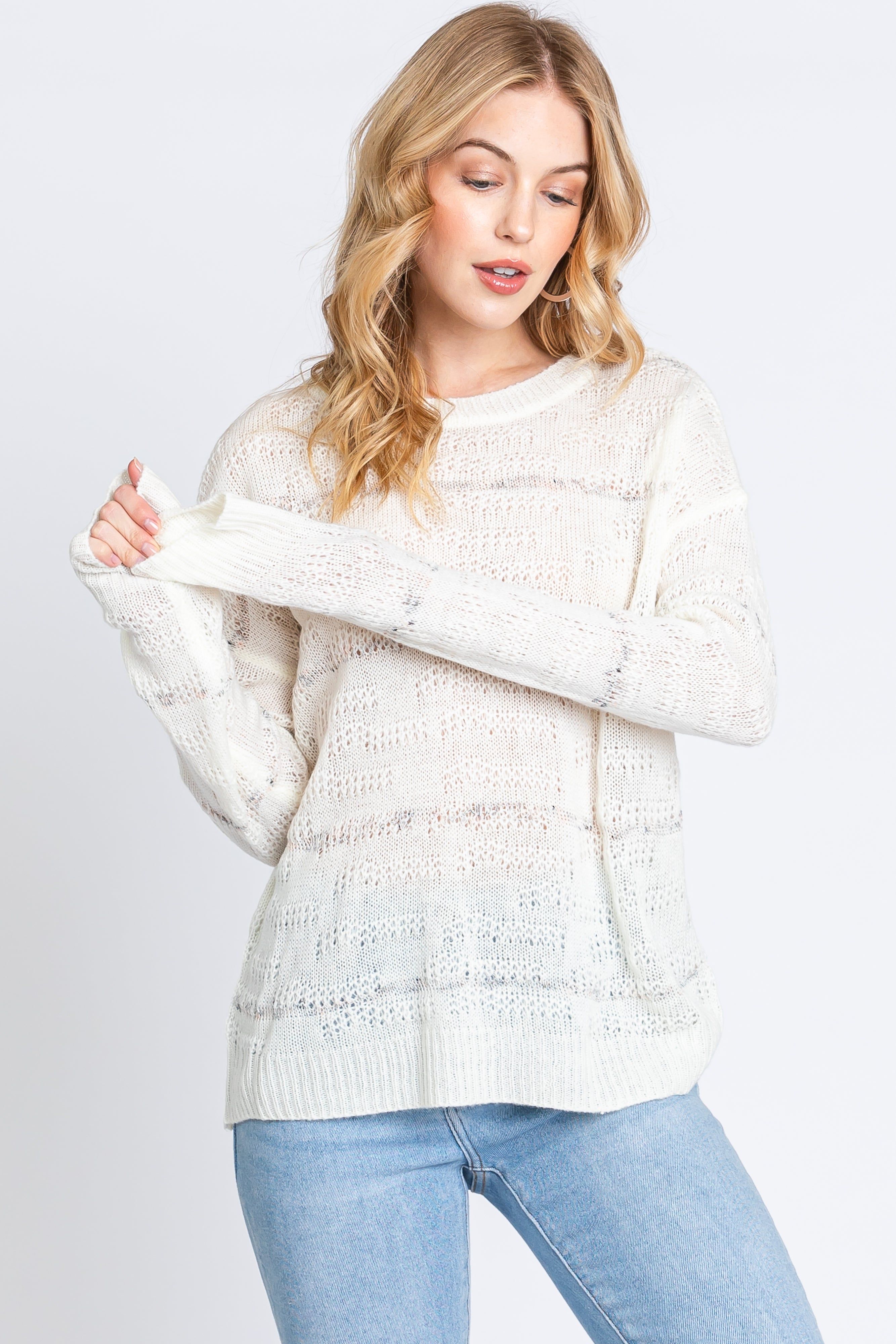 Ivory Striped Open Knit Maternity Top sold by Pinkblush product image thumbnail 5