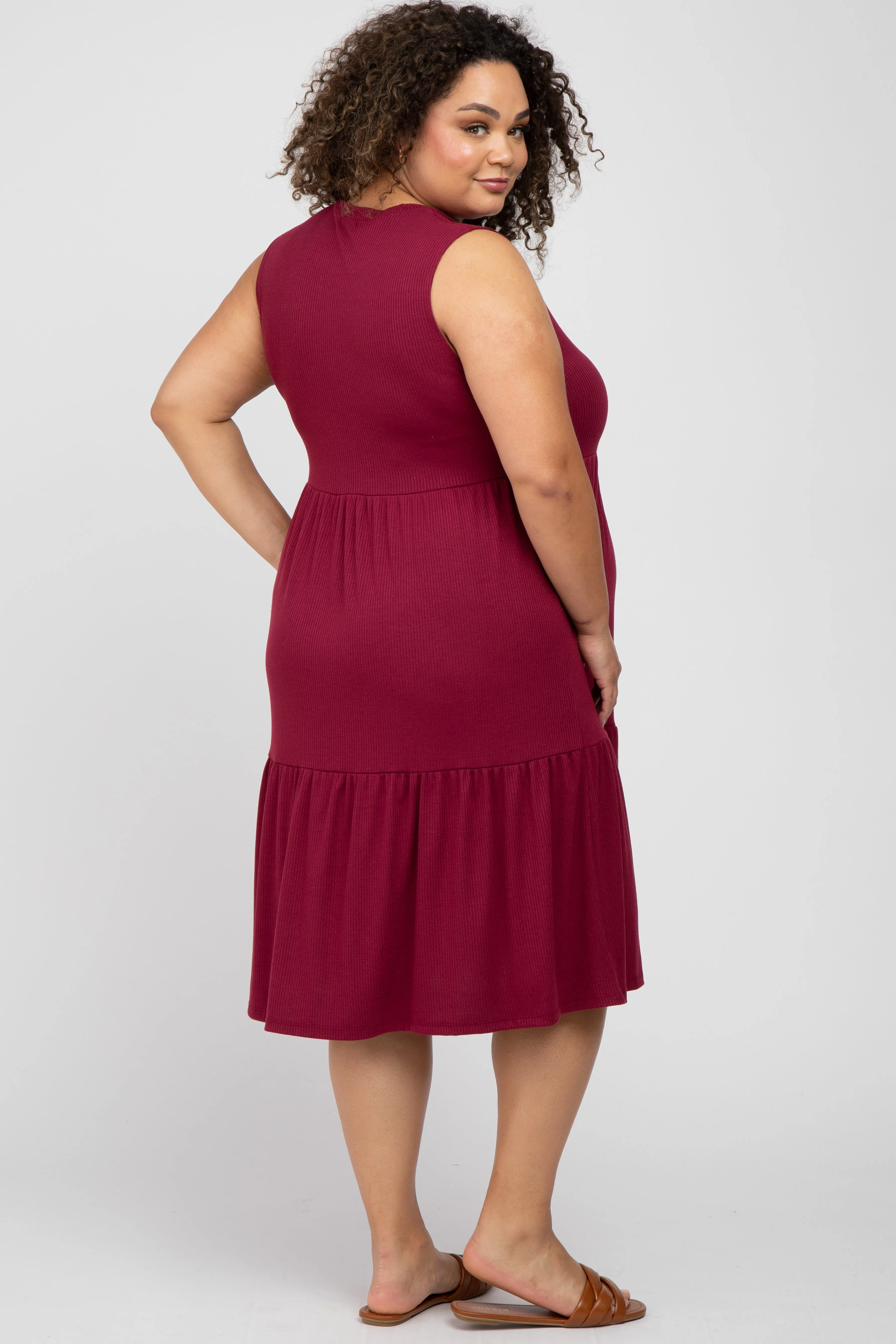 Burgundy Ribbed Sleeveless Plus Maternity Midi Dress sold by Pinkblush product image thumbnail 3