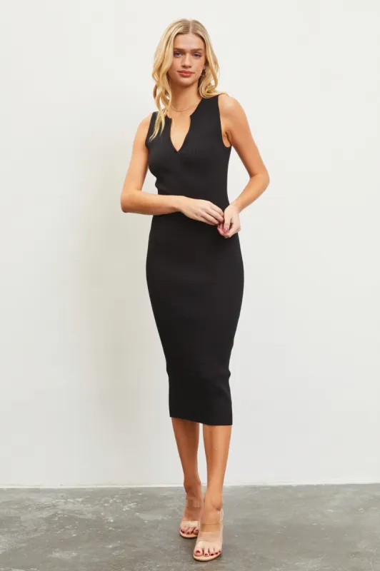 Black V-Neck Knit Midi Dress sold by Pinkblush