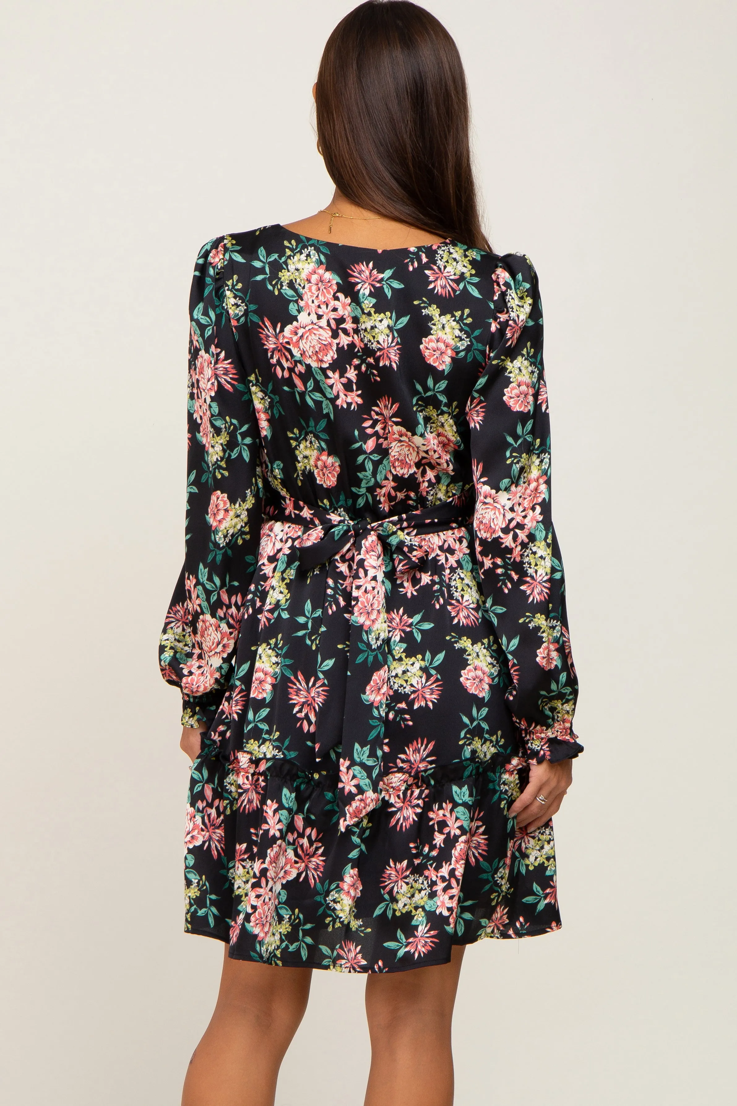 Black Floral V-Neck Satin Maternity Dress sold by Pinkblush product image thumbnail 3