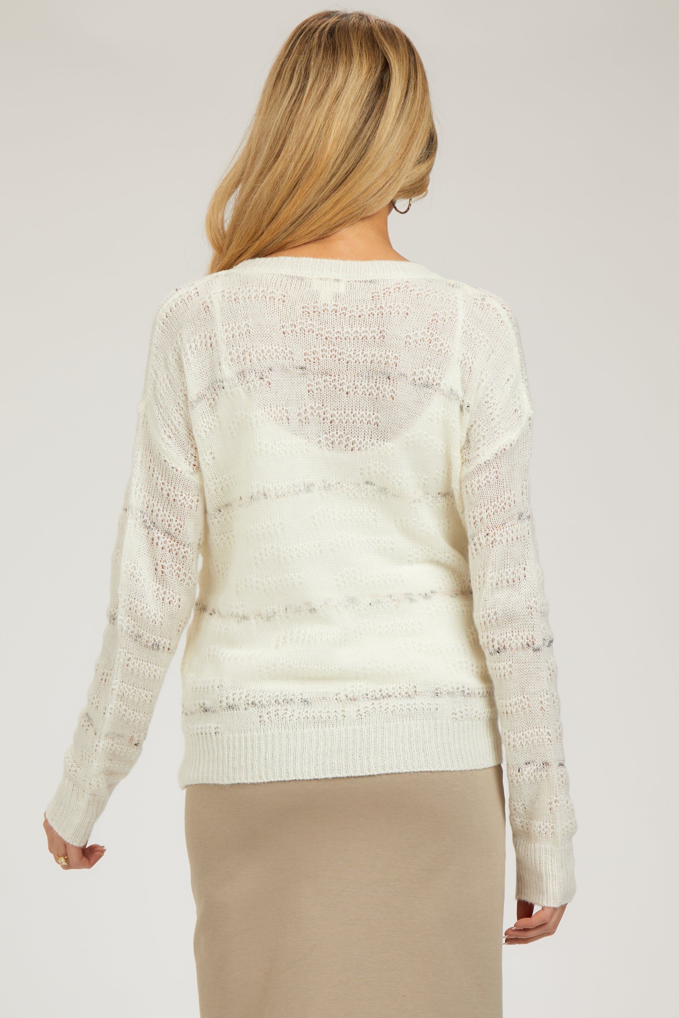 Ivory Striped Open Knit Maternity Top sold by Pinkblush product image thumbnail 4