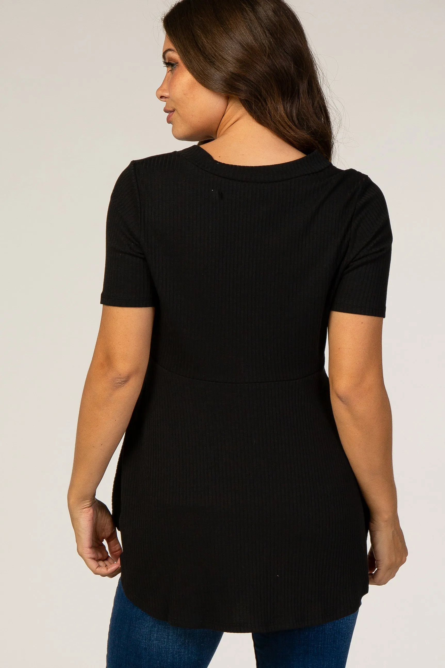 PinkBlush Black Ribbed Button Accent Maternity Blouse sold by Pinkblush product image thumbnail 2