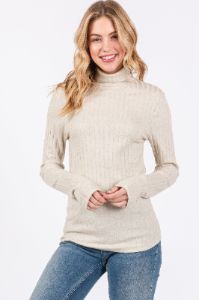 Cream Ribbed Long Sleeve Maternity Turtle Neck Top sold by Pinkblush