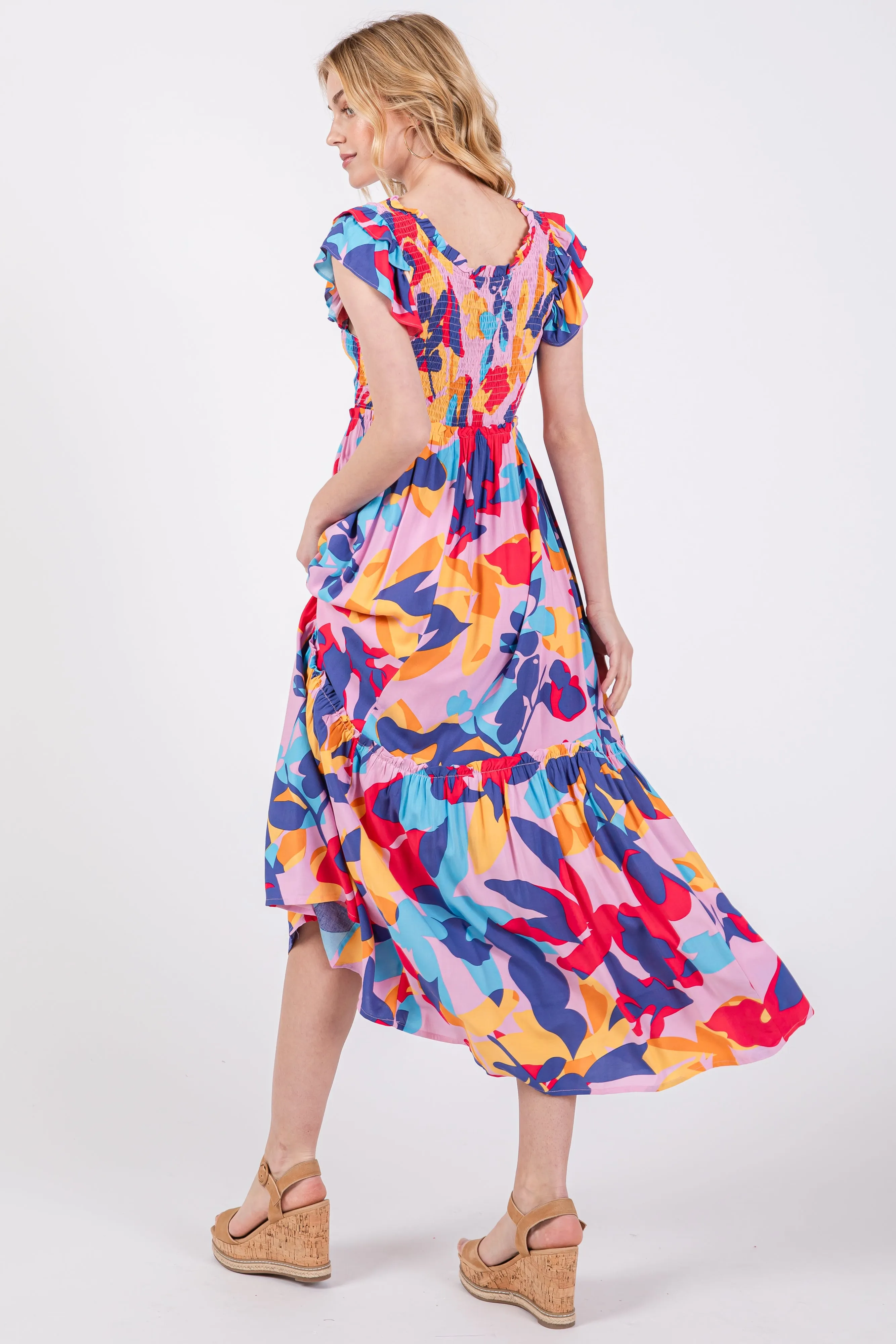Multi-Color Smocked Ruffle Midi Dress sold by Pinkblush product image thumbnail 3