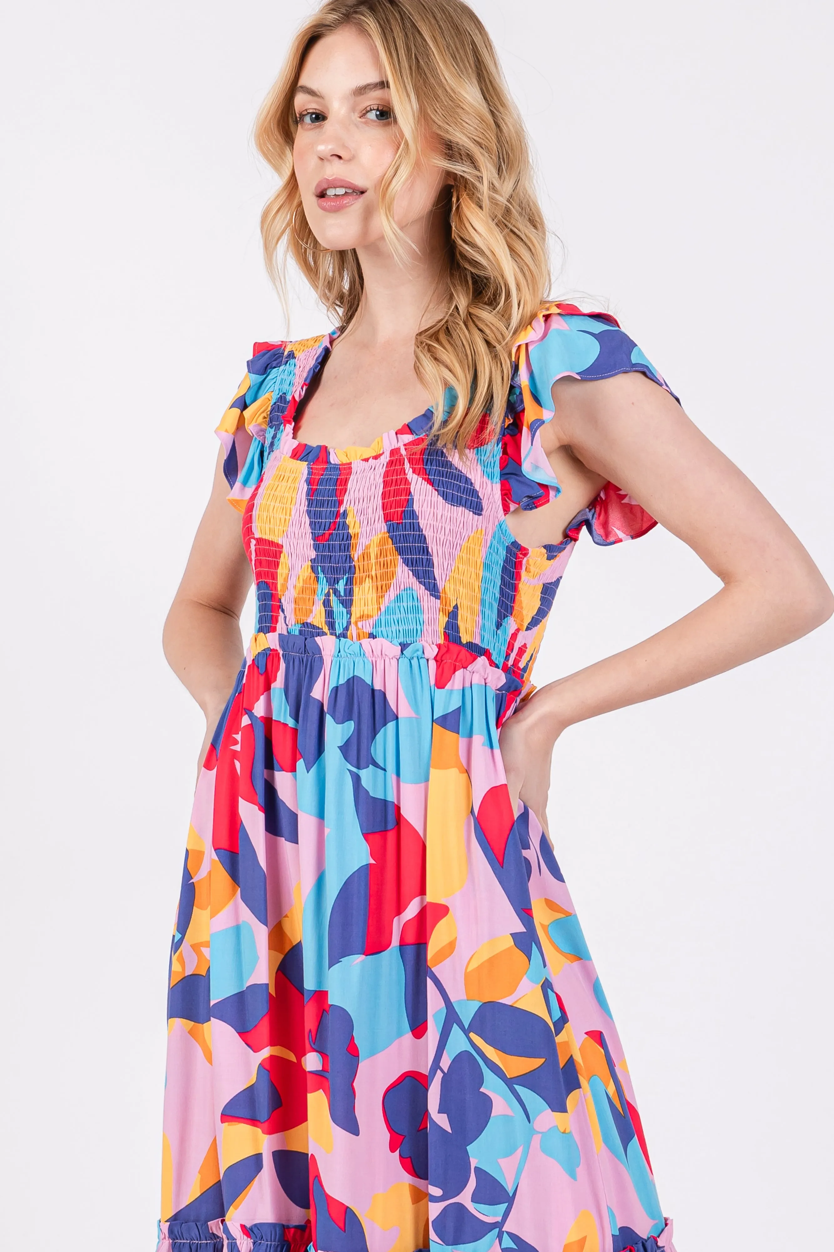 Multi-Color Smocked Ruffle Midi Dress sold by Pinkblush product image thumbnail 4