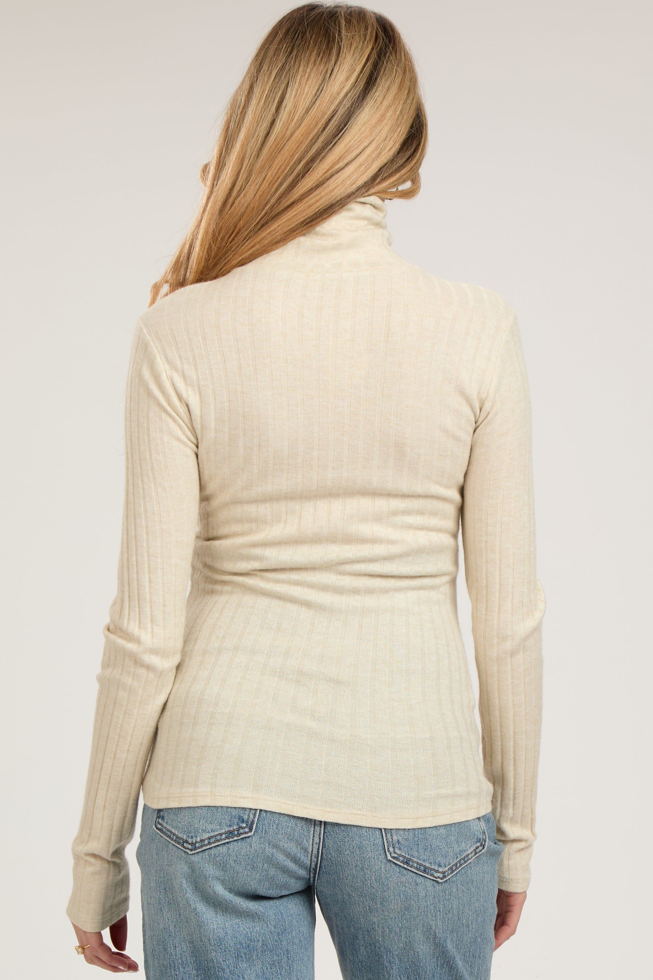Cream Ribbed Long Sleeve Maternity Turtle Neck Top sold by Pinkblush product image thumbnail 3