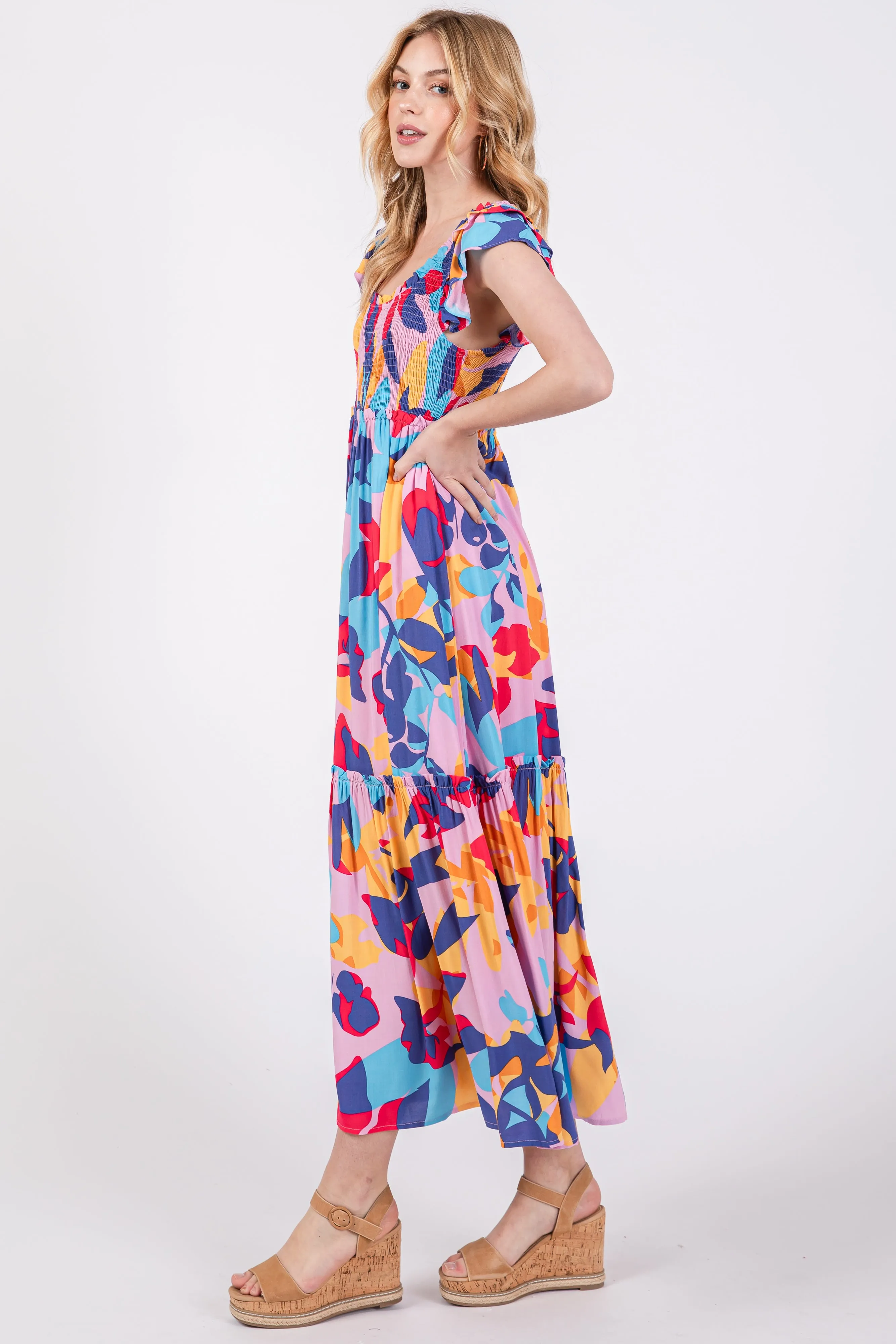 Multi-Color Smocked Ruffle Midi Dress sold by Pinkblush product image thumbnail 2