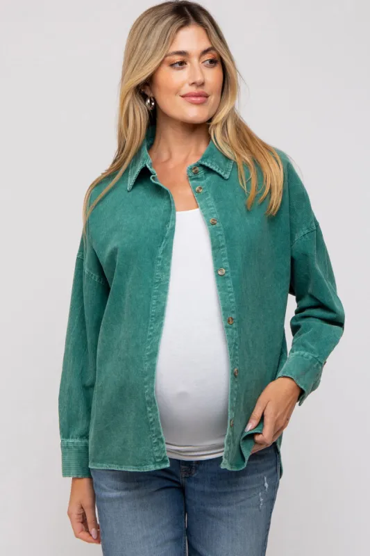 Emerald Green Corduroy Button Up Maternity Top sold by Pinkblush