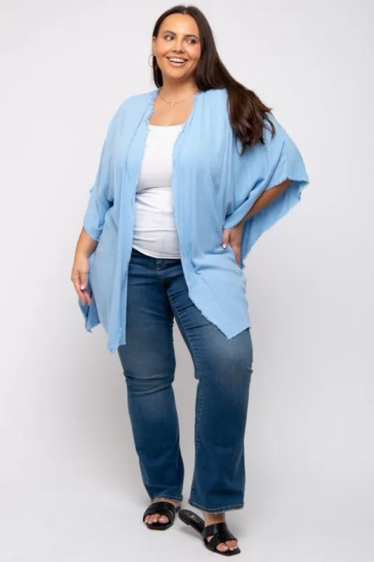 Light Blue Fringe Plus Dolman Sleeve Cover Up sold by Pinkblush