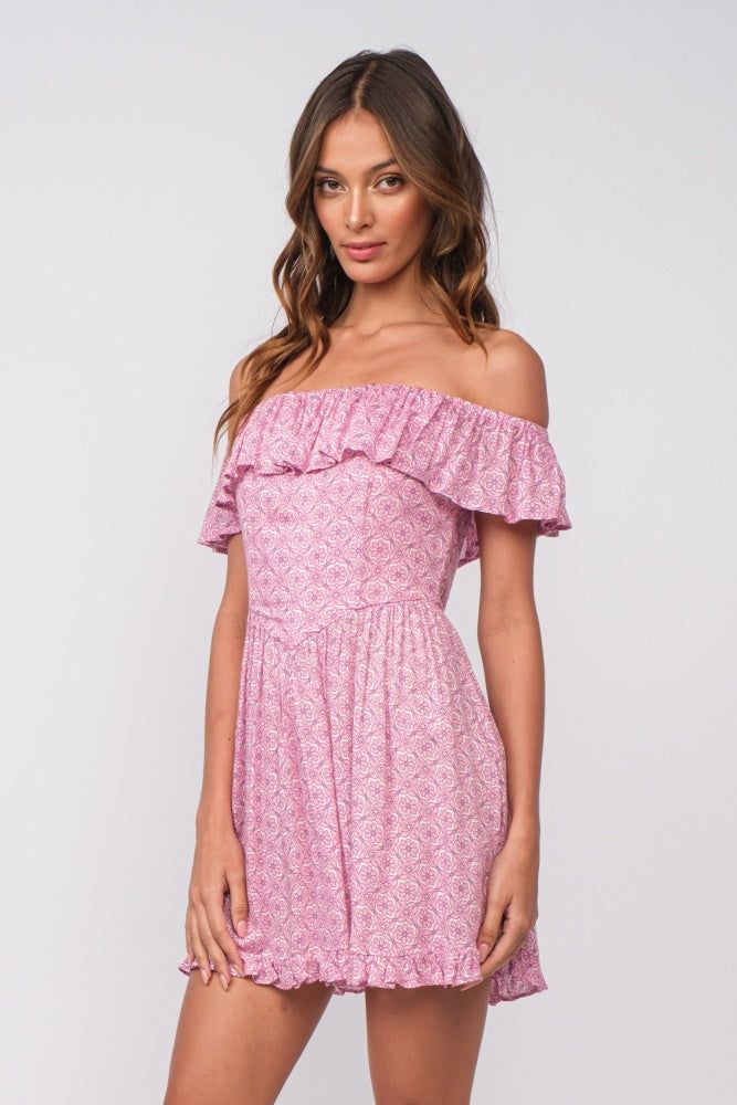 Pink Off-Shoulder Ruffle Floral Mini Dress sold by Pinkblush product image thumbnail 2