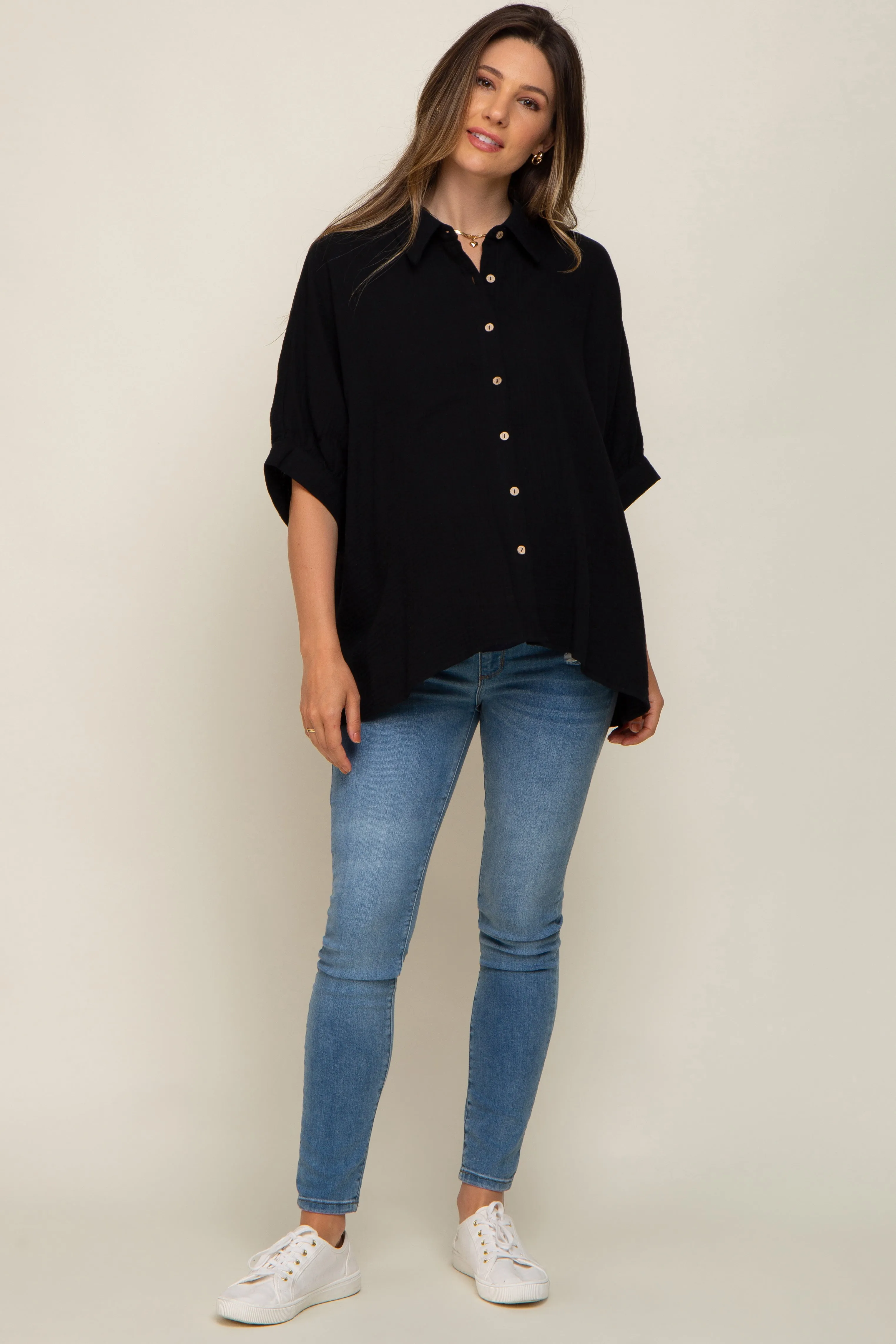 Black Button Down Collared Maternity Top sold by Pinkblush product image thumbnail 5