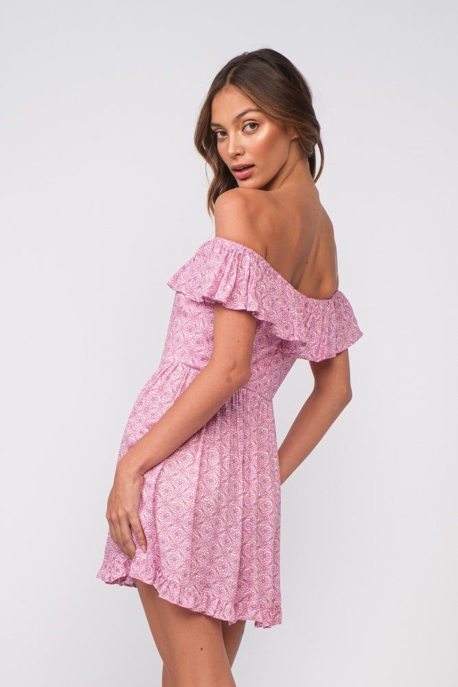 Pink Off-Shoulder Ruffle Floral Mini Dress sold by Pinkblush product image thumbnail 3