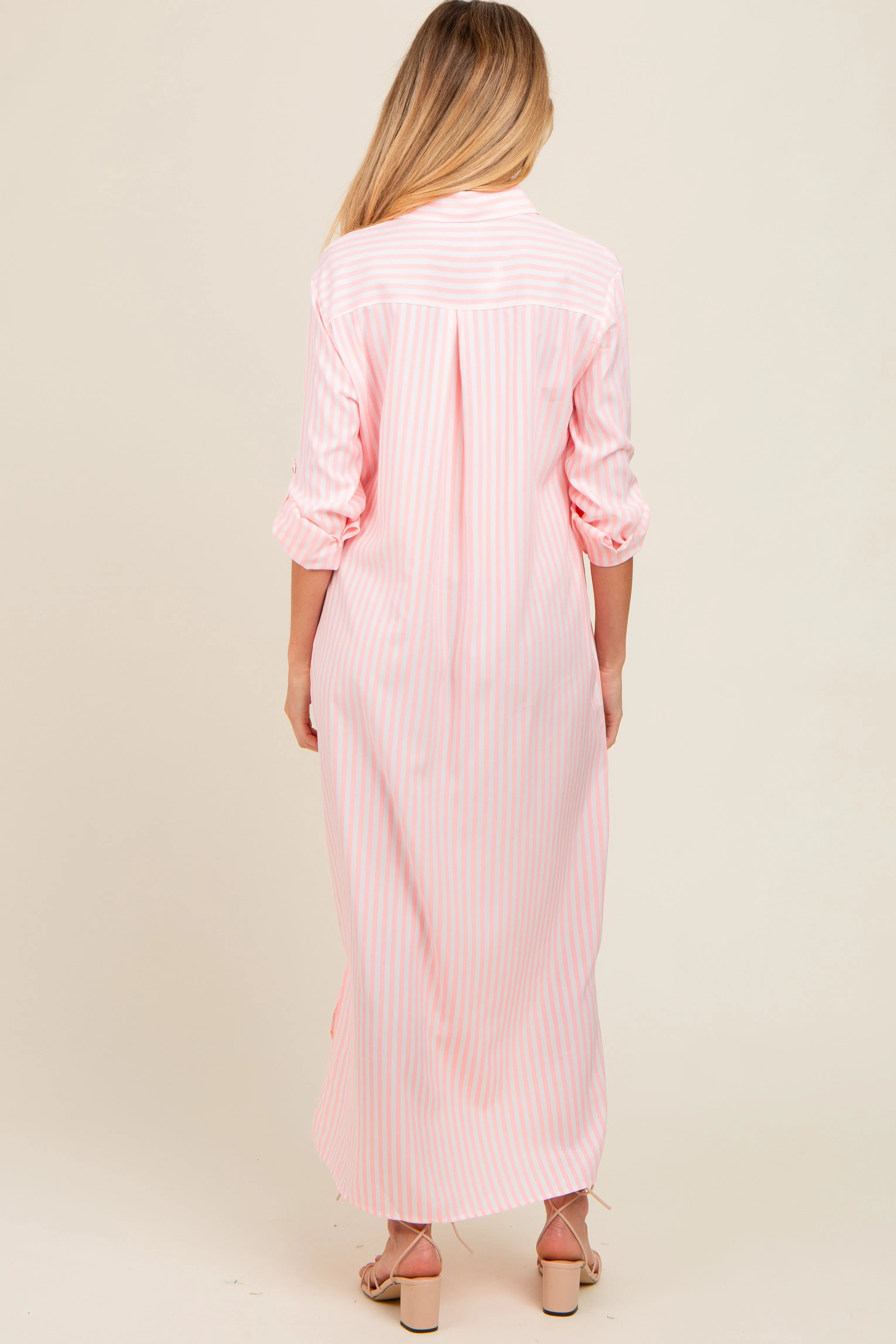 Pink Striped Button Down Maternity Maxi Dress sold by Pinkblush product image thumbnail 4