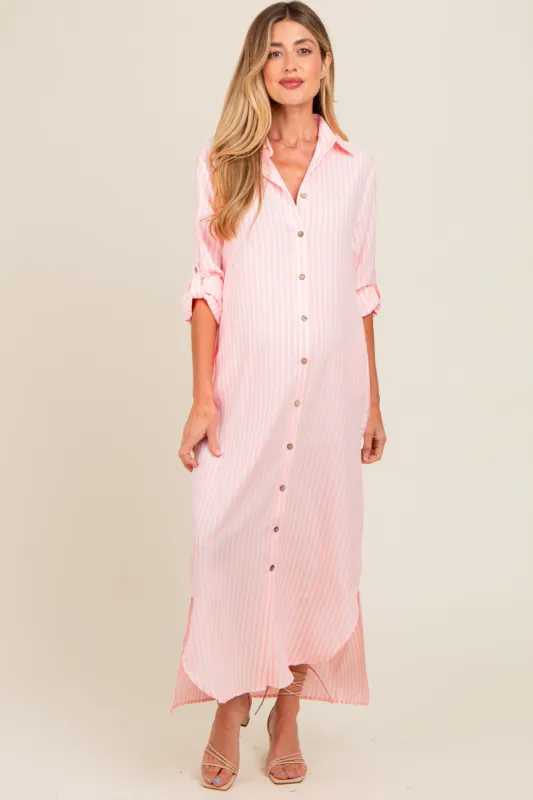 Pink Striped Button Down Maternity Maxi Dress sold by Pinkblush