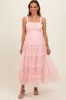 Light Pink Smocked Ruffle Tiered Tulle Maternity Midi Dress sold by Pinkblush