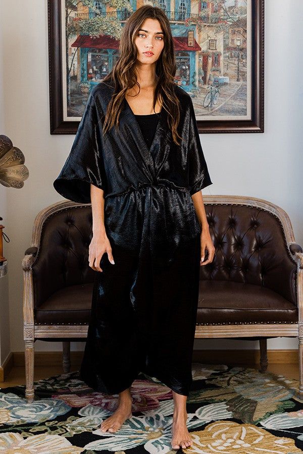 Black Batwing Sleeve Satin Robe Dress sold by Pinkblush