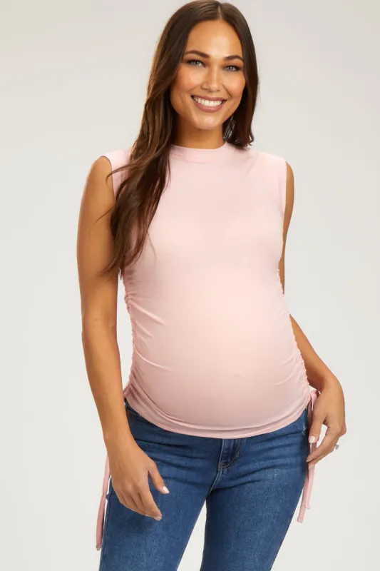 Light Pink Rib Knit Ruched Drawstring Maternity Tank Top sold by Pinkblush