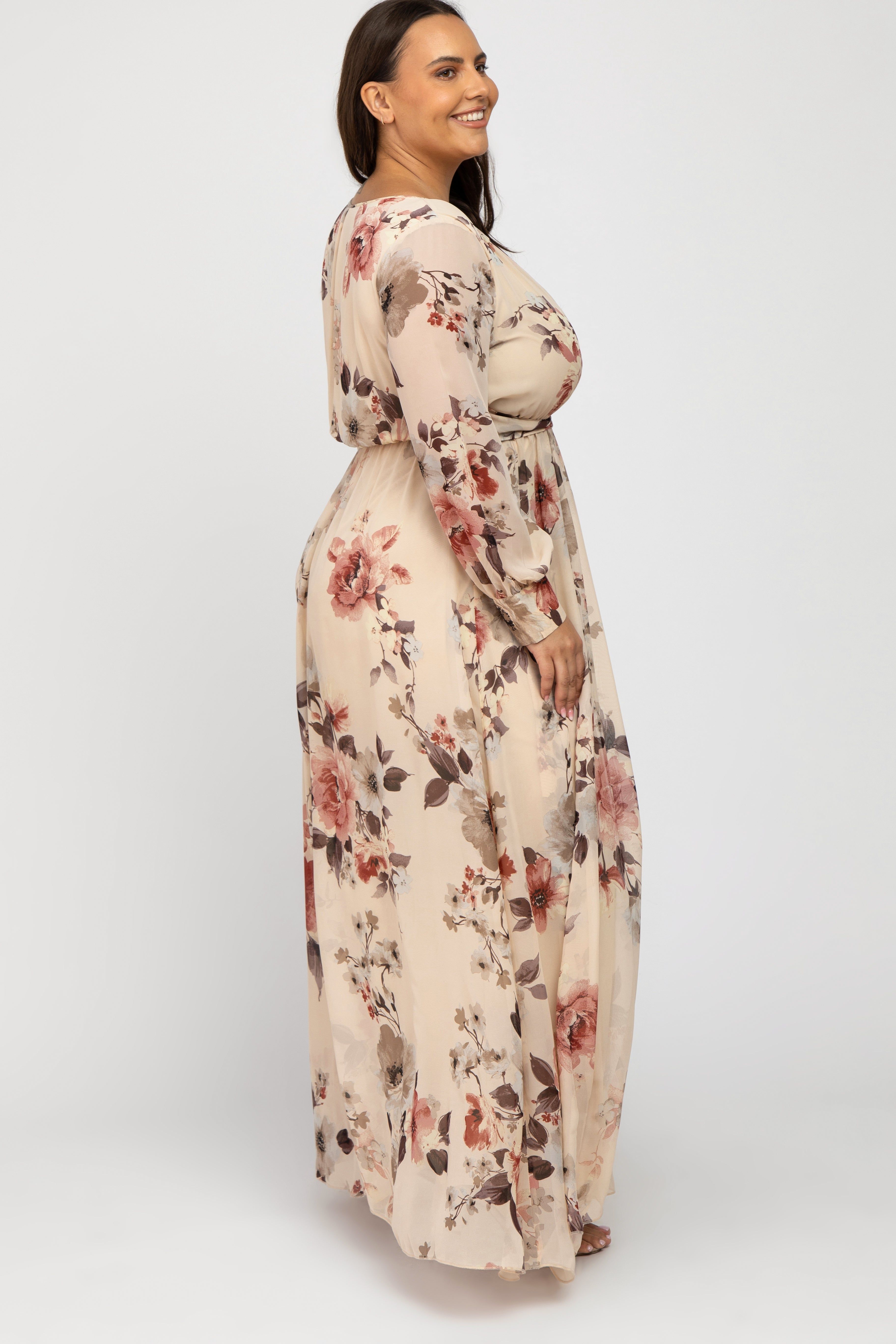 Cream Floral Chiffon Plus Maxi Dress sold by Pinkblush product image thumbnail 2