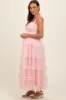 Light Pink Smocked Ruffle Tiered Tulle Maternity Midi Dress sold by Pinkblush