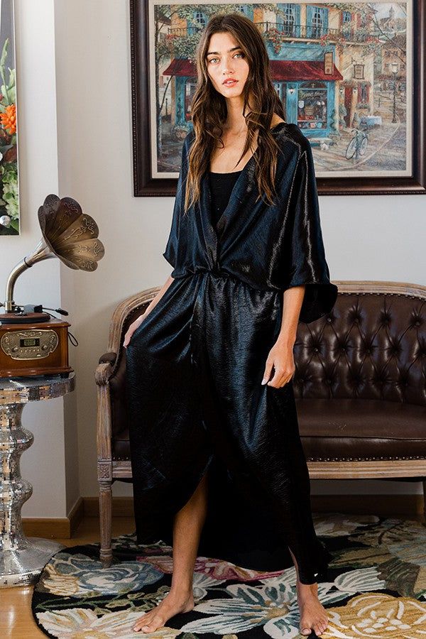 Black Batwing Sleeve Satin Robe Dress sold by Pinkblush product image thumbnail 2