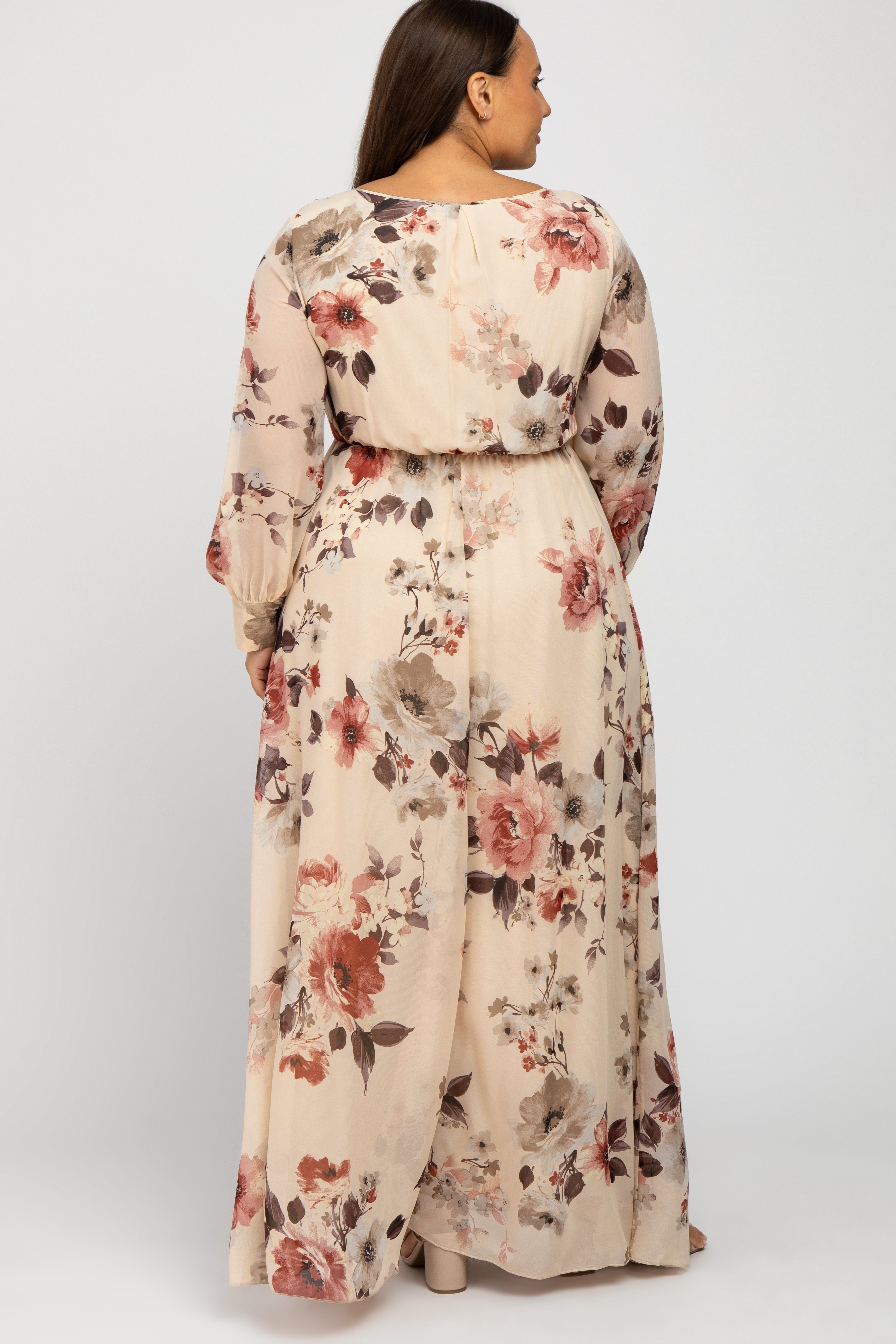 Cream Floral Chiffon Plus Maxi Dress sold by Pinkblush product image thumbnail 3