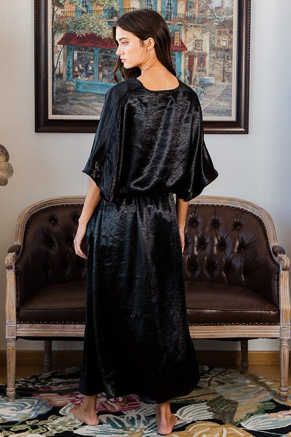 Black Batwing Sleeve Satin Robe Dress sold by Pinkblush product image thumbnail 3
