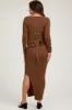 Brown Rib Knit Long Sleeve Maternity Maxi Dress sold by Pinkblush