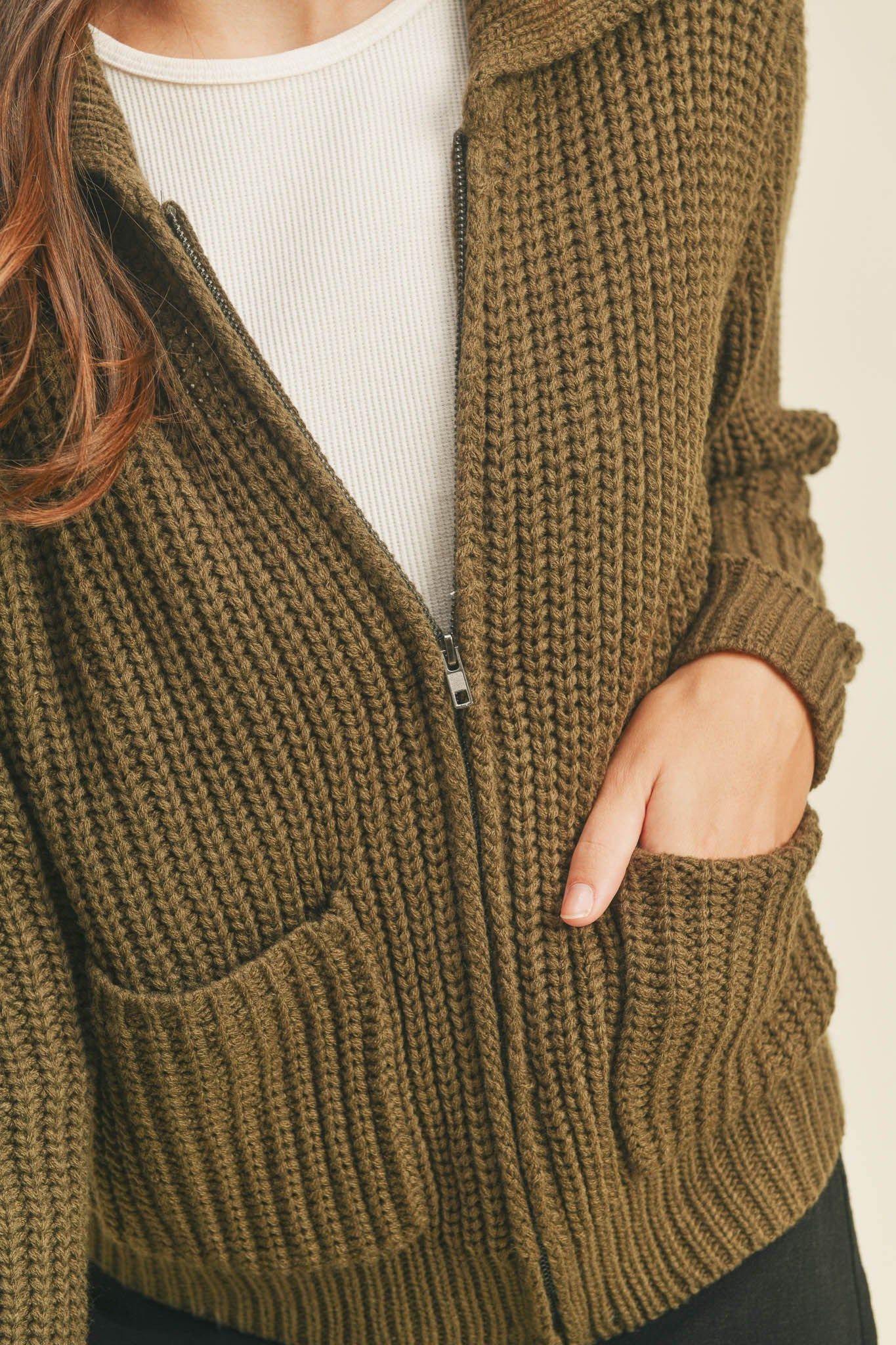 Olive Full Zip Sweater Cardigan sold by Pinkblush product image thumbnail 5