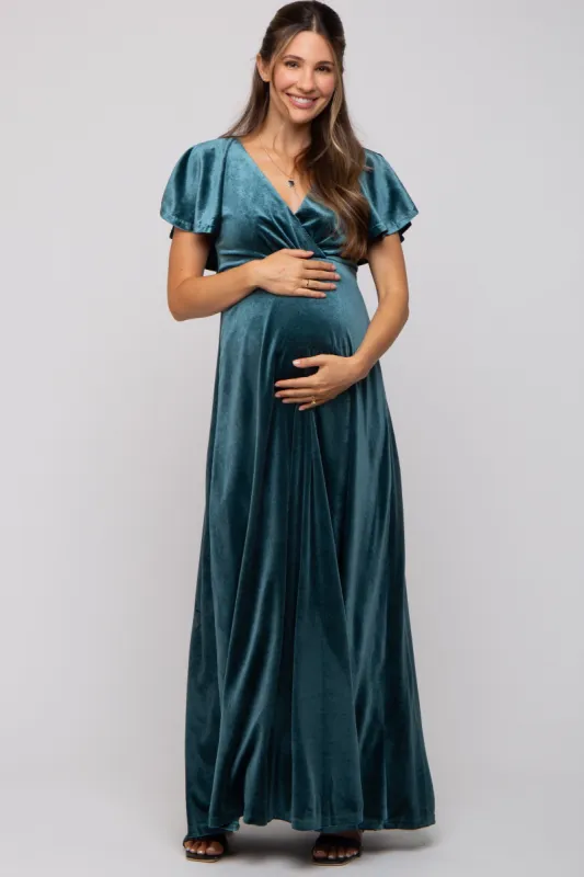 Teal Velvet Maternity Maxi Dress sold by Pinkblush
