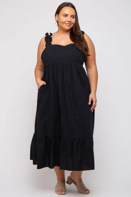 Black Ruffle Strap Back Tie Plus Midi Dress sold by Pinkblush