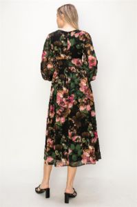 Green Chiffon Floral Long Sleeve V-Neck Maxi Dress sold by Pinkblush