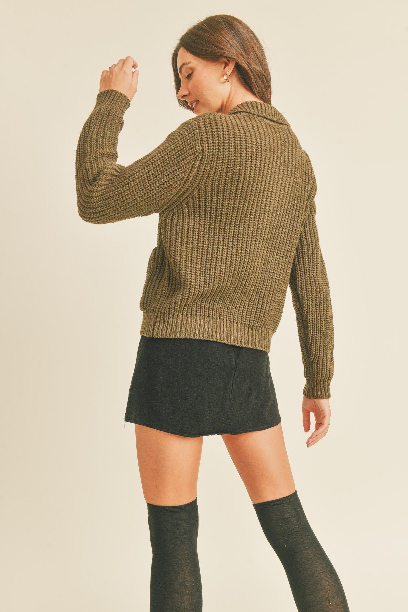 Olive Full Zip Sweater Cardigan sold by Pinkblush product image thumbnail 3