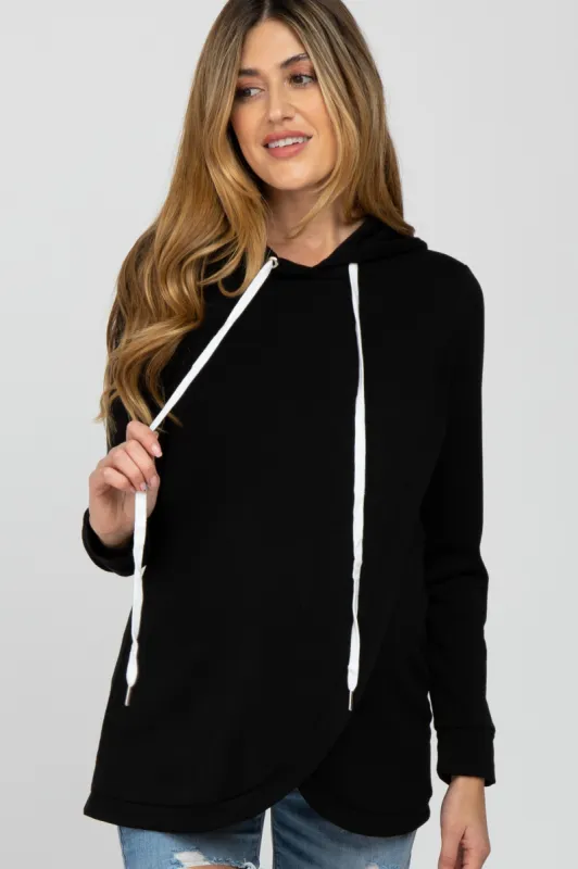 Black Layered Front Maternity/Nursing Fleece Hoodie sold by Pinkblush