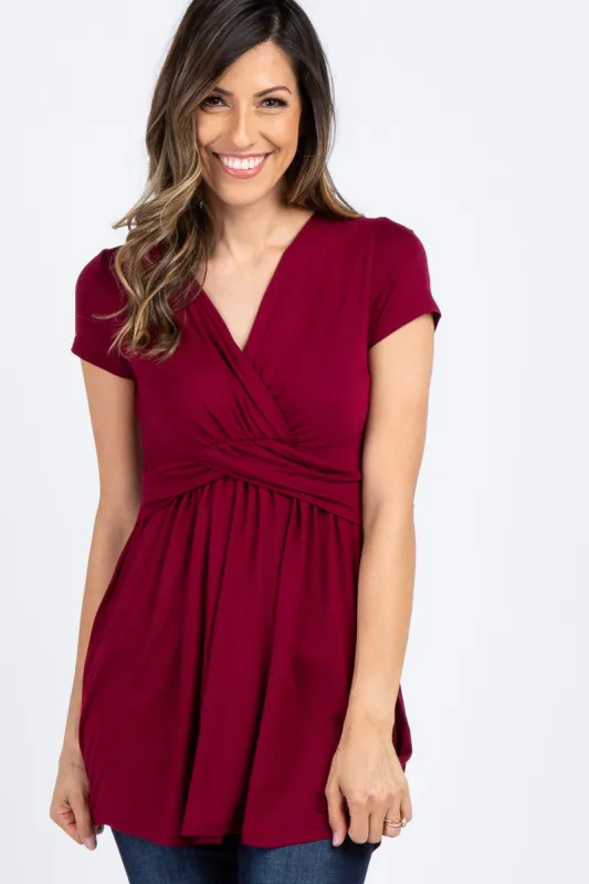 PinkBlush Burgundy Draped Front Nursing Top sold by Pinkblush