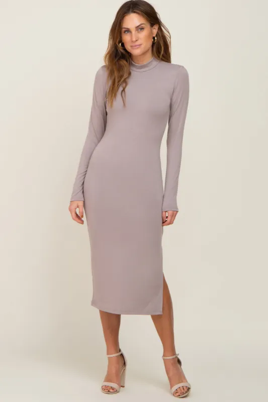 Taupe Mock Neck Long Sleeve Dress sold by Pinkblush