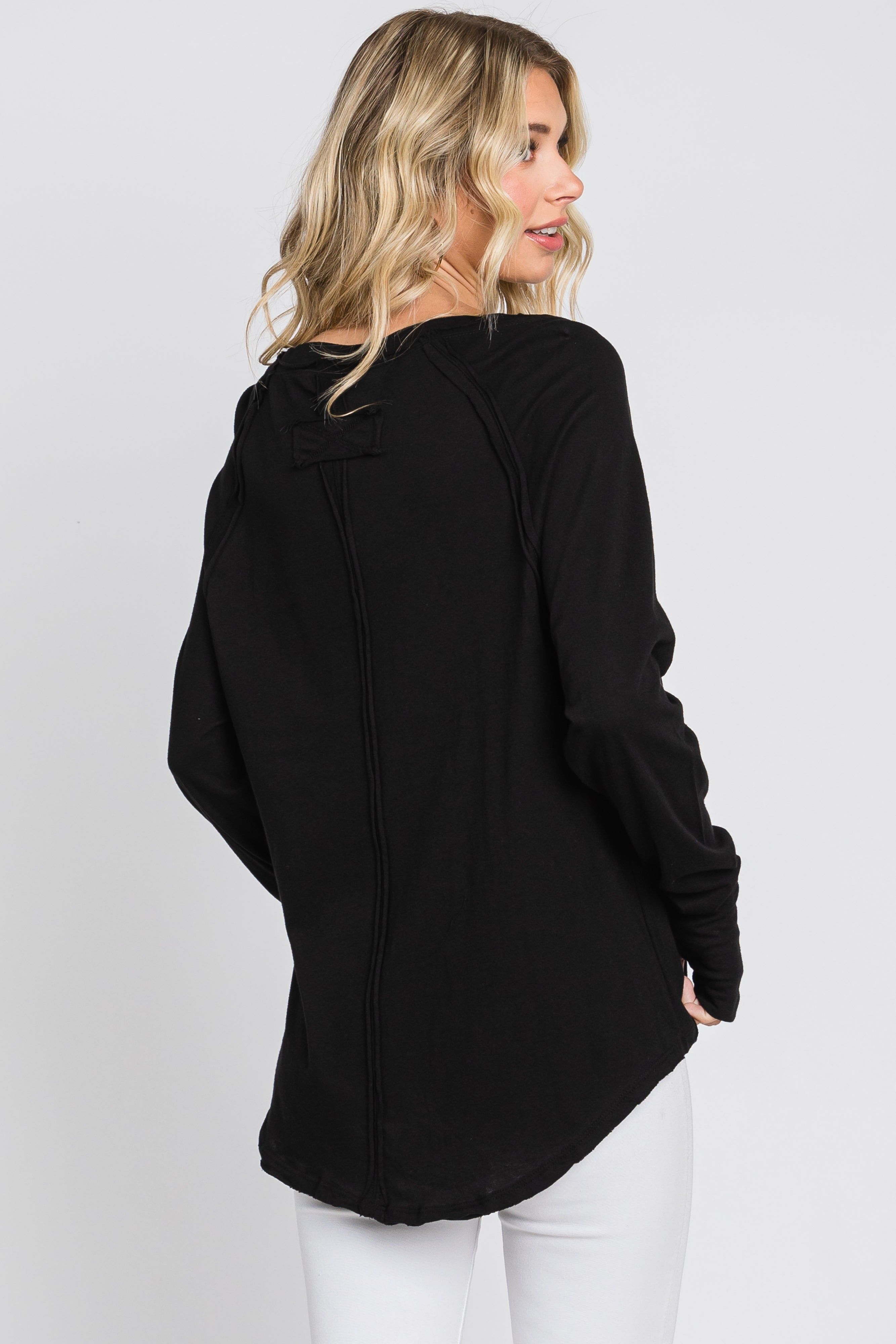 Black Exposed Seam Long Sleeve Top sold by Pinkblush product image thumbnail 3