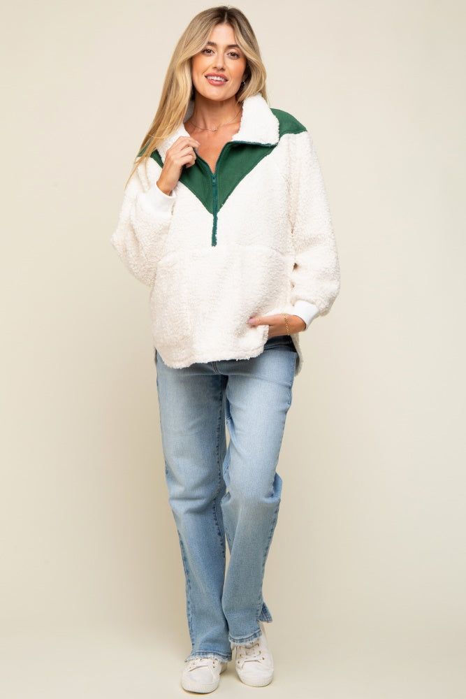 Forest Green Colorblock Half Zip Fleece Maternity Pullover sold by Pinkblush product image thumbnail 5